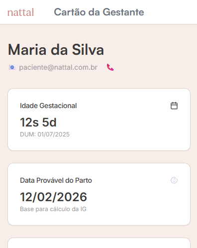Aplicativo Nattal - Cartão de Gestação
